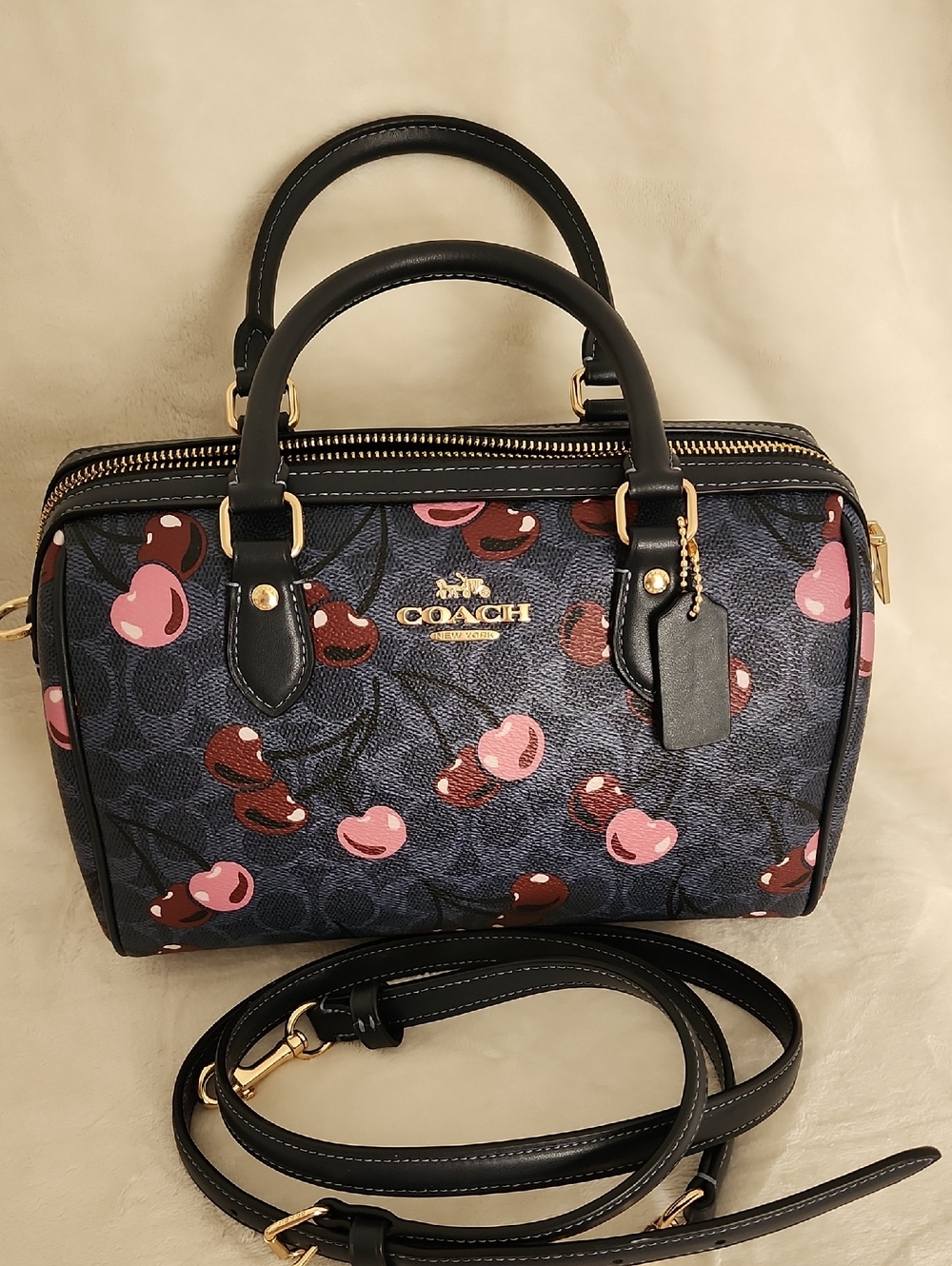 Coach Denim Signature Cherry Print Satchel
